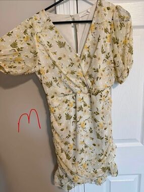 Lush Floral Mini Dress in Cream Olive yellow